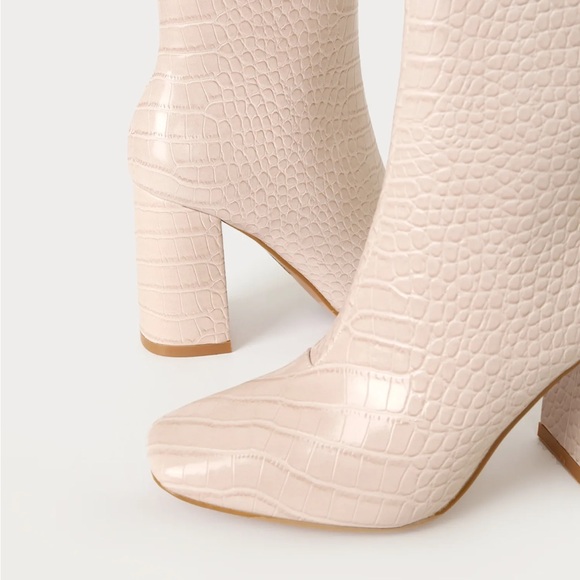 Lulu’s My Generation Pale Pink Crocodile High Heel Mid-Calf Boots Size 8 NWT - Picture 3 of 8